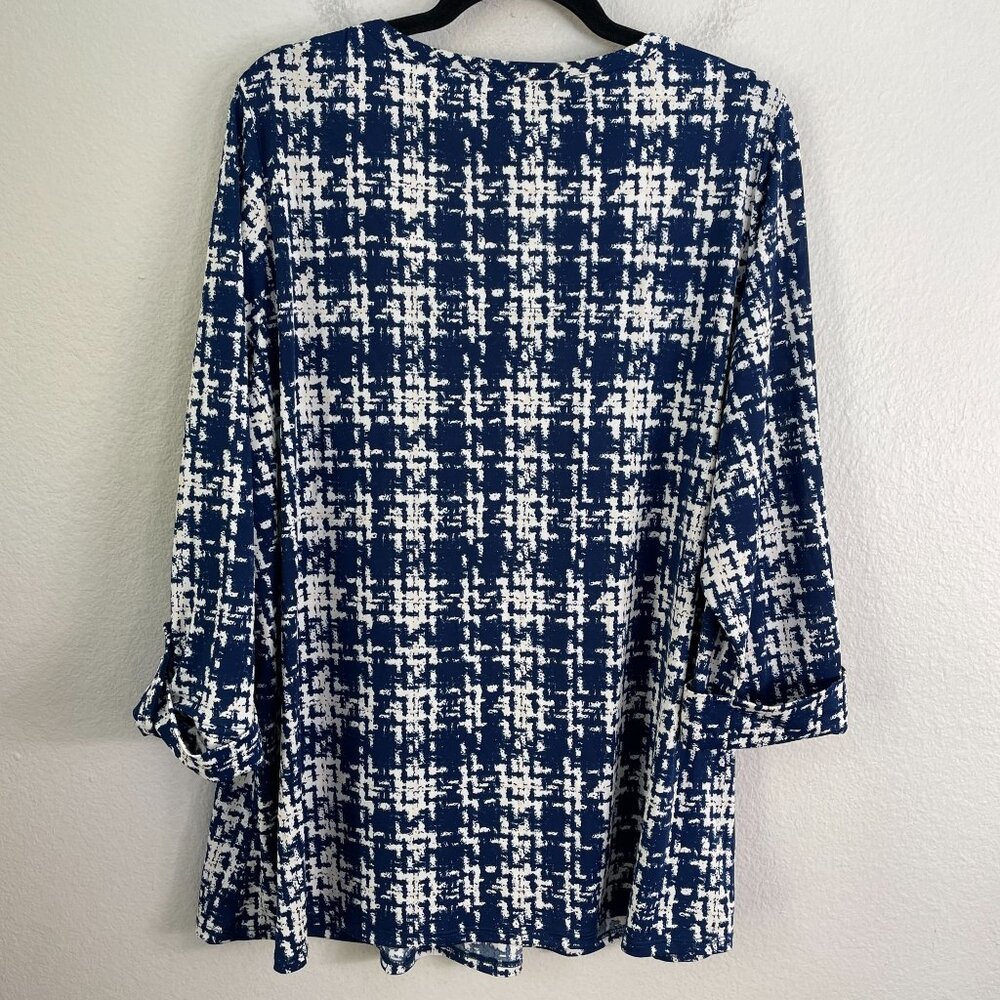 Cocomo Woman‎ Plus 2X Blue Abstract Button Front Tunic Top Blouse 3/4 Sleeve - Picture 11 of 11